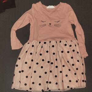 H&M Pink Black Cat Face Dress with Polka Dots